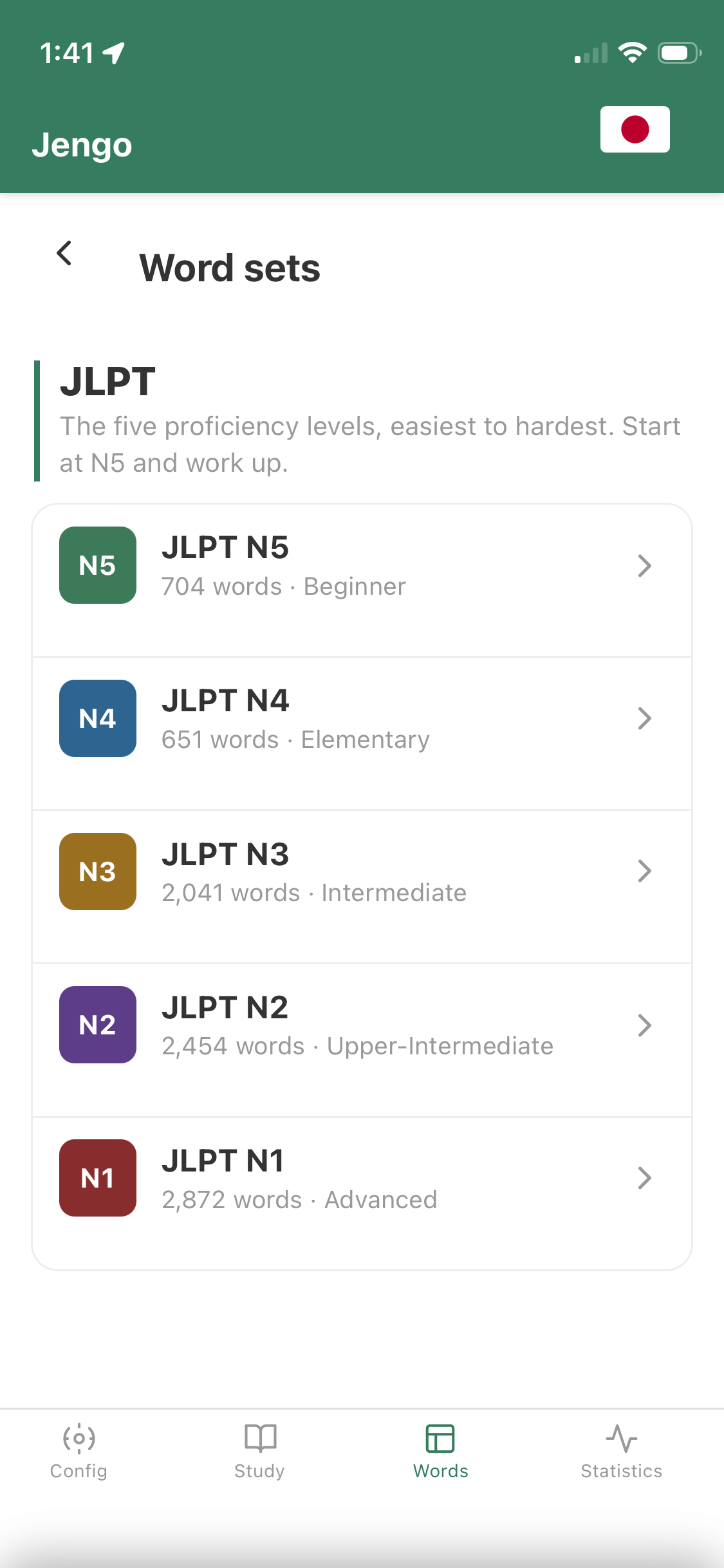 JLPT decks in Jengo